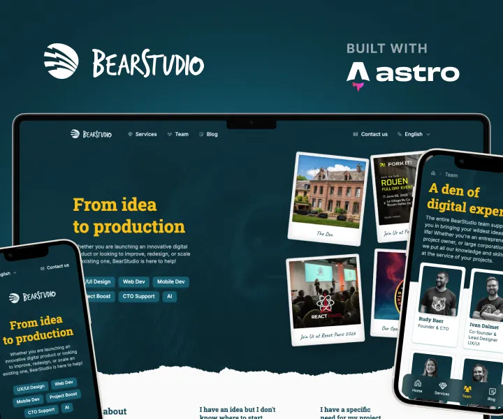 Le site de BearStudio affiché sur plusieurs appareil afin de montrer plusieurs pages du site